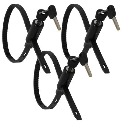Urban August Multi-Purpose Keyed Adjustable Zip Tie Lock - 3 Pack Keyed Alike - Black Stainless Steel Refrigerator Cabinet Bike Stroller Helmet Lock