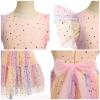 ODASDO Girls Birthday Party Dress Tutu Princess Rainbow Tulle Flutter Sleeve Mesh Bowknot A-line Knee Length Shiny Dress for Pageant Evening Holiday Wedding Formal Occasion Pink Colorful 9-10 Years view 2