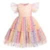 ODASDO Girls Birthday Party Dress Tutu Princess Rainbow Tulle Flutter Sleeve Mesh Bowknot A-line Knee Length Shiny Dress for Pageant Evening Holiday Wedding Formal Occasion Pink Colorful 9-10 Years view 3
