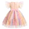 ODASDO Girls Birthday Party Dress Tutu Princess Rainbow Tulle Flutter Sleeve Mesh Bowknot A-line Knee Length Shiny Dress for Pageant Evening Holiday Wedding Formal Occasion Pink Colorful 9-10 Years view 4