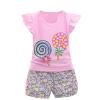 AMIMOJY Baby Girls' Toddler Summer Outfit Lollipop Floral Print T-shirt Tops and Shorts Casual Kids 2Pcs Clothes Set, Z-pink view 1