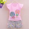 AMIMOJY Baby Girls' Toddler Summer Outfit Lollipop Floral Print T-shirt Tops and Shorts Casual Kids 2Pcs Clothes Set, Z-pink view 2