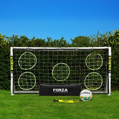 FORZA 8ft x 4ft Soccer Goal | Durable All Weather uPVC with Quick & Easy Assembly - Optional Target Sheet, Ball & Carry Bag - Perfect for Backyards and Clubs (Goal, Ball, Target Net and Carry Bag)