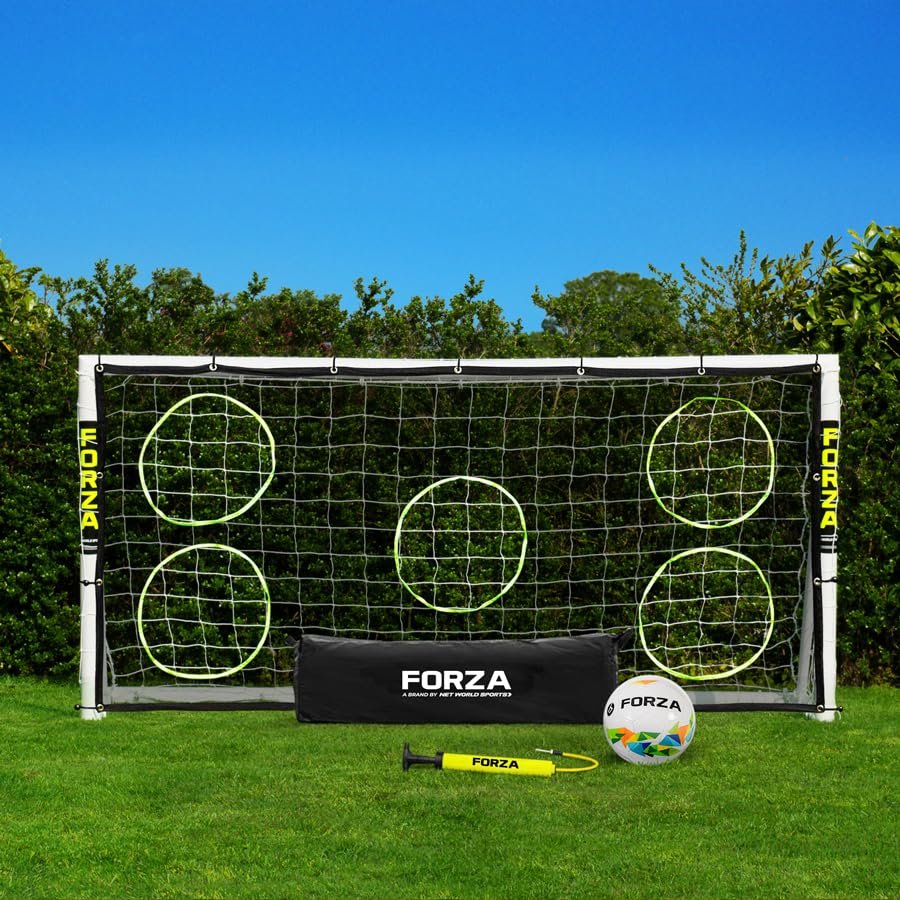 FORZA 8ft x 4ft Soccer Goal | Durable All Weather uPVC with Quick & Easy Assembly - Optional Target Sheet, Ball & Carry Bag - Perfect for Backyards and Clubs (Goal, Ball, Target Net and Carry Bag)