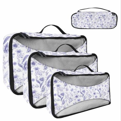 4 Set Packing Cubes - Spring Orchid Flowers Plants Purple Packing Cubes for Carry on Suitcase Lightweight Travel Essential Bag for Clothes Shoes Cosmetics Toiletry