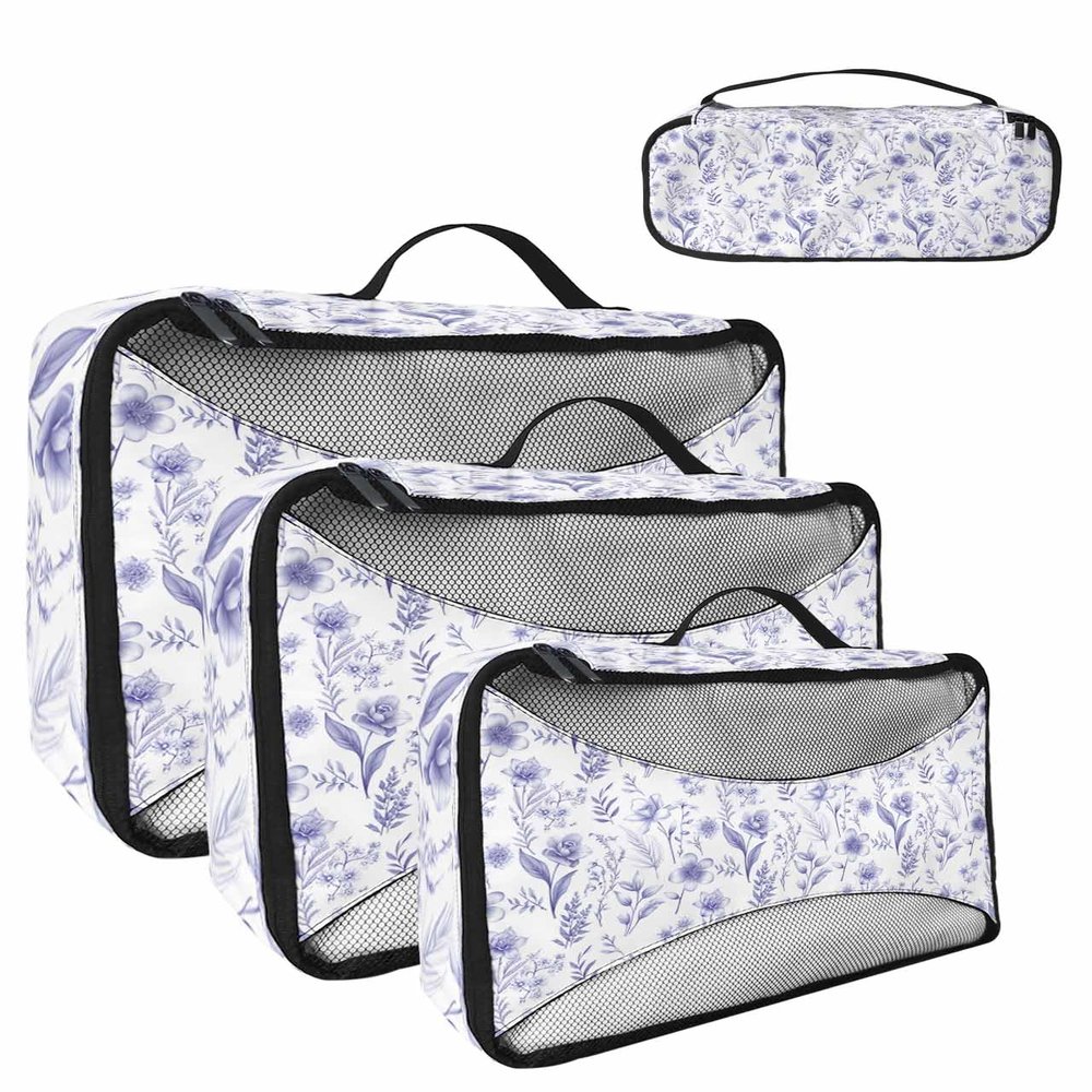 4 Set Packing Cubes - Spring Orchid Flowers Plants Purple Packing Cubes for Carry on Suitcase Lightweight Travel Essential Bag for Clothes Shoes Cosmetics Toiletry