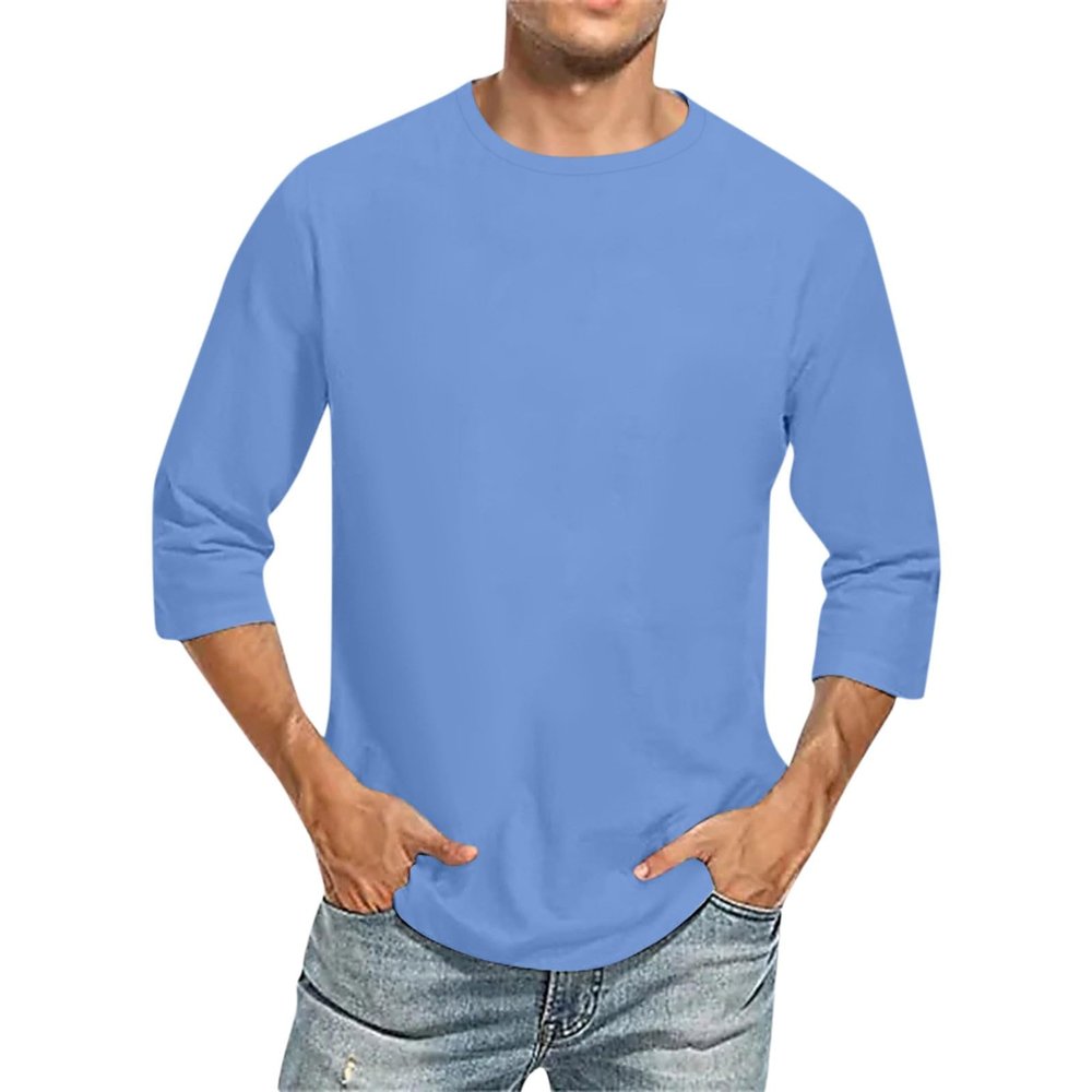 3/4 Sleeve Shirt Men Baseball Jersey Men Raglan Casual Big and Tall Active Workout Loose Fit Top Comfort Crewneck Shirts Solid Slim Fit Half Sleeve T Shirts