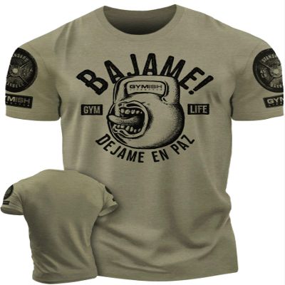 Bajame! Dejame en paz Gymish Spanish Gym Workout Shirt for Men, Funny T-Shirt (MED, Bajame! Military Green Branded)