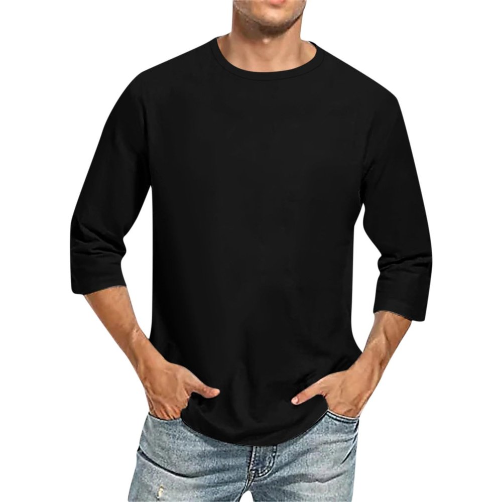 3/4 Sleeve Shirt Men Baseball Jersey Men Raglan Casual Big and Tall Active Workout Loose Fit Top Comfort Crewneck Shirts Solid Slim Fit Half Sleeve T Shirts