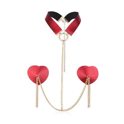 LJJCSFF Sexy Bra Body Chain Nipple Pasties Choker Nipple Pasties Nipple Cover Stickers Heart Shaped Pasties Nipple Cover Red
