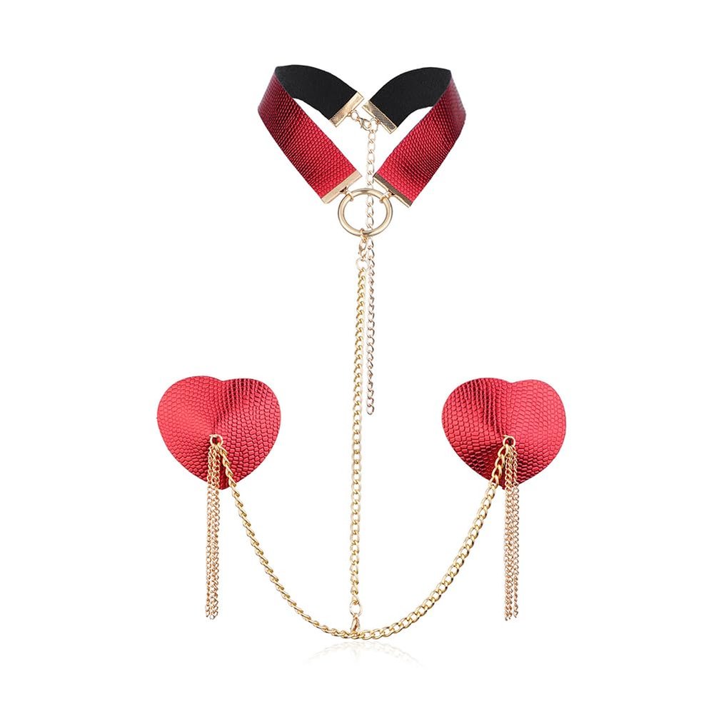 LJJCSFF Sexy Bra Body Chain Nipple Pasties Choker Nipple Pasties Nipple Cover Stickers Heart Shaped Pasties Nipple Cover Red