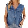 Akklian Womens 2024 Summer Tops Denim Vest Button down Cap Short Sleeve Cropped Jean Denim Jacket Fashion Casual Washed Denim view 1