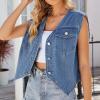 Akklian Womens 2024 Summer Tops Denim Vest Button down Cap Short Sleeve Cropped Jean Denim Jacket Fashion Casual Washed Denim view 4