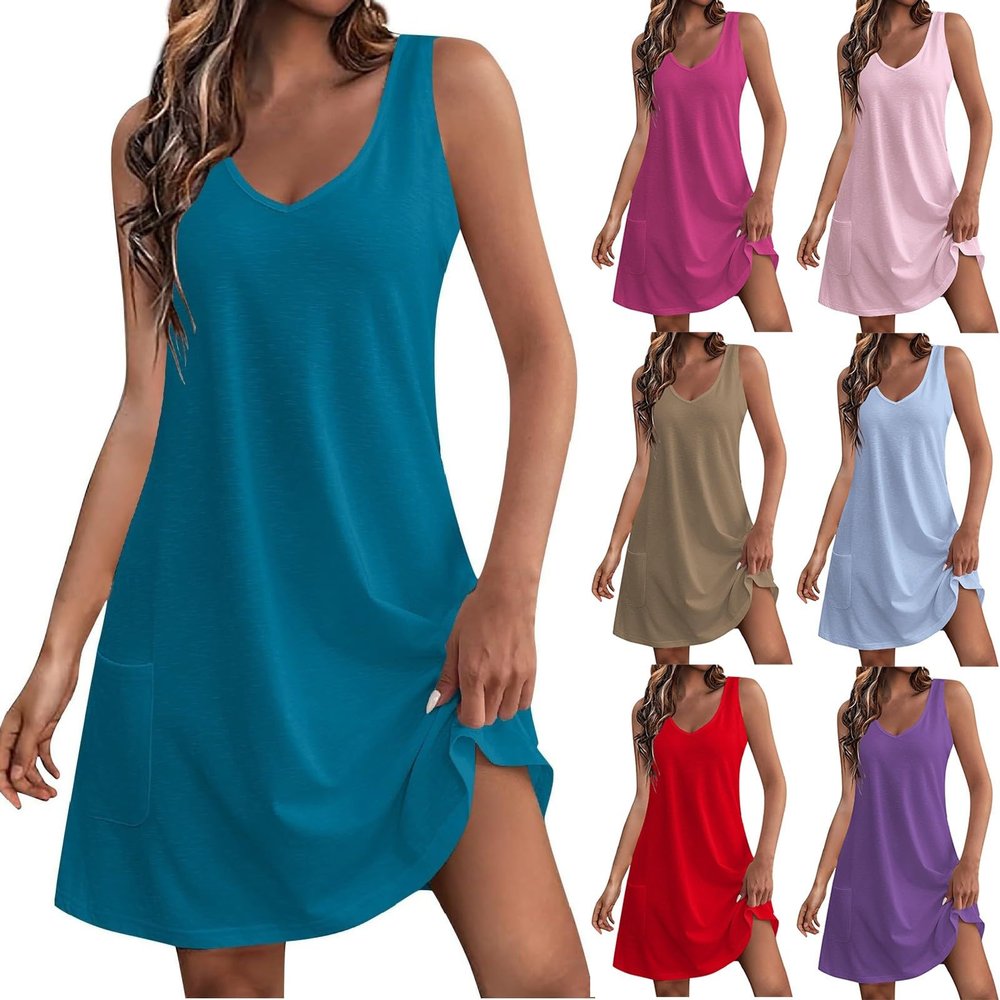 AOREUGL Boho Summer Dresses for Women 2024 Casual Loose Sleeveless Tunic Tank Dress Beach Coverup Sundresses Vacation Outfits