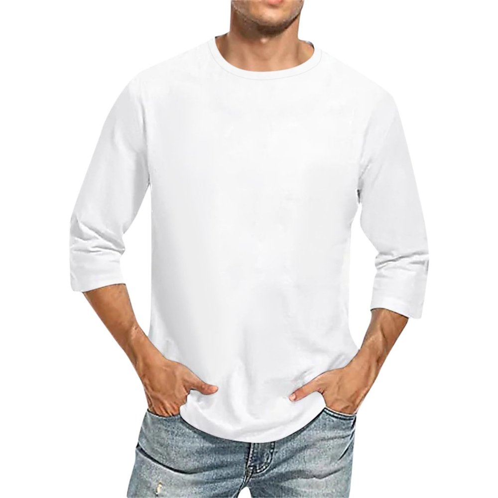 3/4 Sleeve Shirt Men Baseball Jersey Men Raglan Casual Big and Tall Active Workout Loose Fit Top Comfort Crewneck Shirts Solid Slim Fit Half Sleeve T Shirts