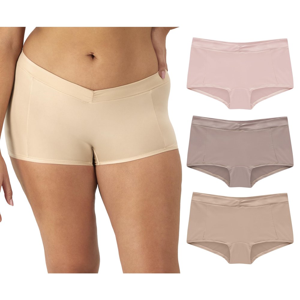 Maidenform Women's Microfiber Boyshort Underwear, Mid-Rise Boyshort Panties, 3-Pack