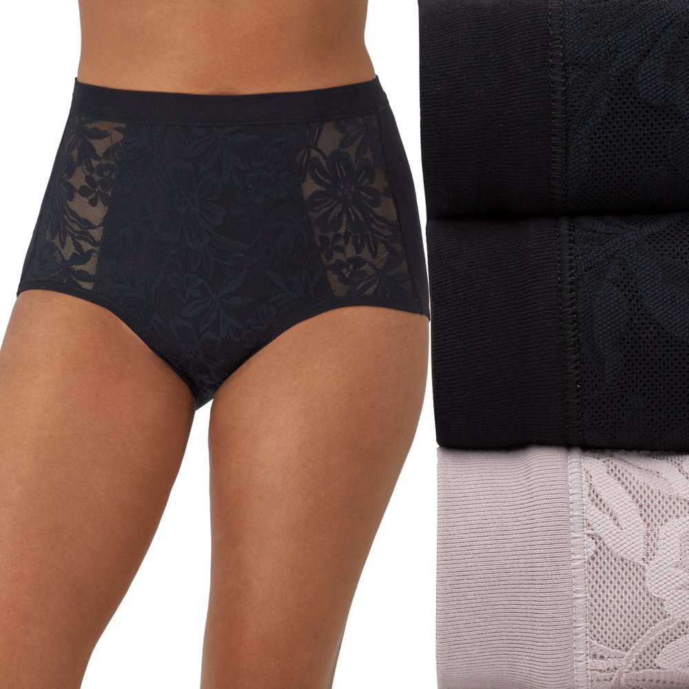 Bali Women's Breathe Underwear, High-Rise Briefs, Breathable Cotton Modal Lace Panties, 3-Pack