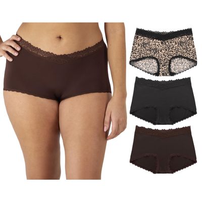 Maidenform Women's Microfiber Boyshort Underwear, Mid-Rise Boyshort Panties, 3-Pack