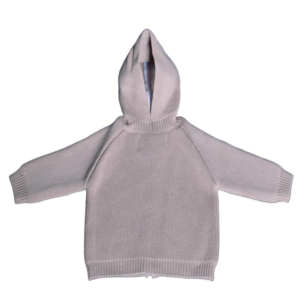 Rearview Basics Simple Sentiments Hooded Cotton Baby Sweater with Back Zipper Knitted Soft Easy On (US, Age, 6 Months, 9 Months, Tan)