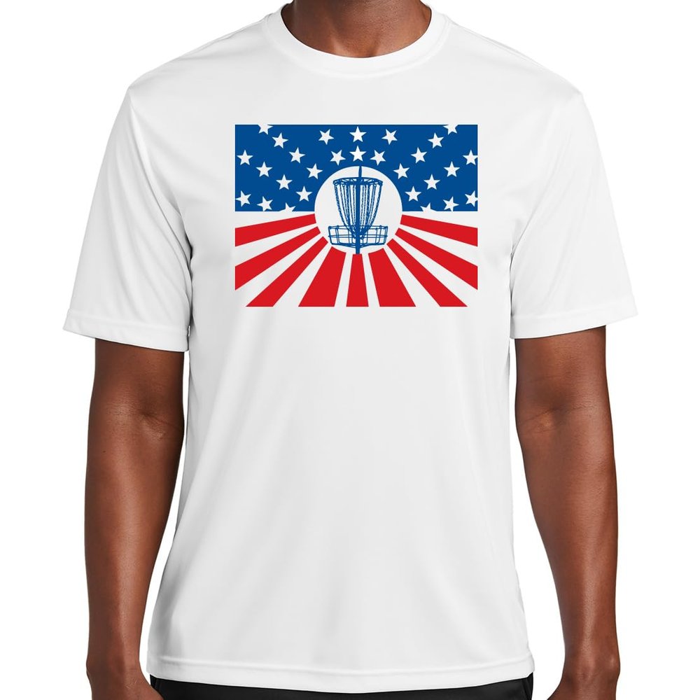 Disc Golf Dry Fit Shirt - Moisture Wicking - 'Merica Basket - S White