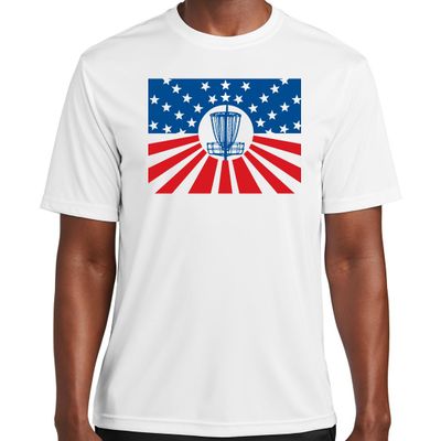Disc Golf Dry Fit Shirt - Moisture Wicking - 'Merica Basket - XL White