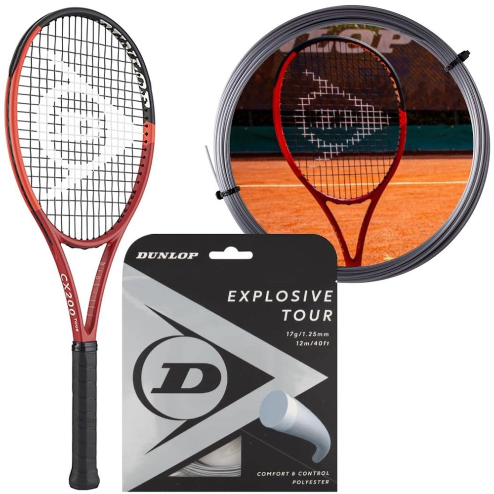 Dunlop CX 200 Tour Tennis Racquet (3rd Gen) (4 1/2" Grip) Strung w Dunlop Explosive Tour 17g Silver Tennis String at Mid Range Tension