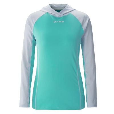 Bare Eclips Women's Hoodie Rashguard | 50+ UV Rating | Hood for Added Sun Protection | Quick Dry | Long Sleeve with Thumb Holes | Utility Pocket on Back | XS Aqua