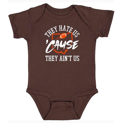 Xtreme Apparrel Cleveland - They Hate Us 'Cause They Ain't Us Baby Bodysuit for Football Fans (Brown, 6M)