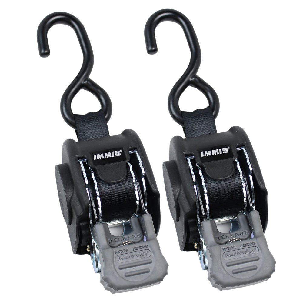 BoatBuckle Mini G3 Retractable Ratchet Straps - (1 x 72-Inch, 1400lbs Break Strength, 2-Pack) Bolt-On Boat Transom Tie Down Straps to Trailer, Fresh Water