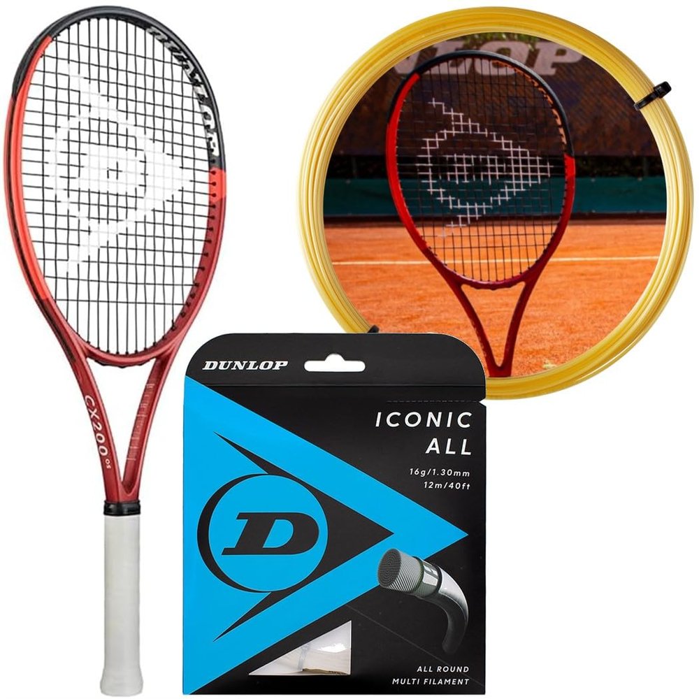 Dunlop CX 200 OS Tennis Racquet (3rd Gen) (4 3/8" Grip) Strung w Dunlop Iconic All 16g Natural Color Tennis String at Mid Range Tension