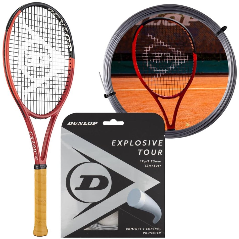 Dunlop CX 200 Tour 18x20 Tennis Racquet (3rd Gen) (4 1/4" Grip) Strung w Dunlop Explosive Tour 17g Silver Tennis String at Mid Range Tension
