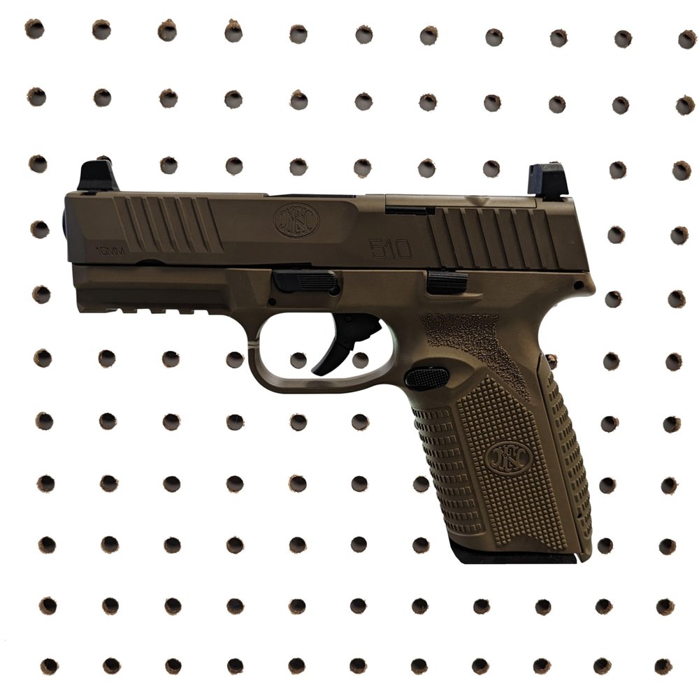 Hammy3DPrints Mount for FN 510 - Pegboard/Skadis/etc. | Pistol Holder Storage Rack (Facing Left, Heavyweight Diamond Plate Steel)