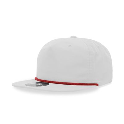 5 Panel High Profile Relaxed Cotton Blend Rope Hat, White/Red