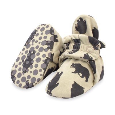 Zutano Unisex Organic Cotton Baby Booties With Gripper Soles, Black Bear, 3M