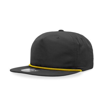 5 Panel High Profile Relaxed Cotton Blend Rope Hat, Black/Gold