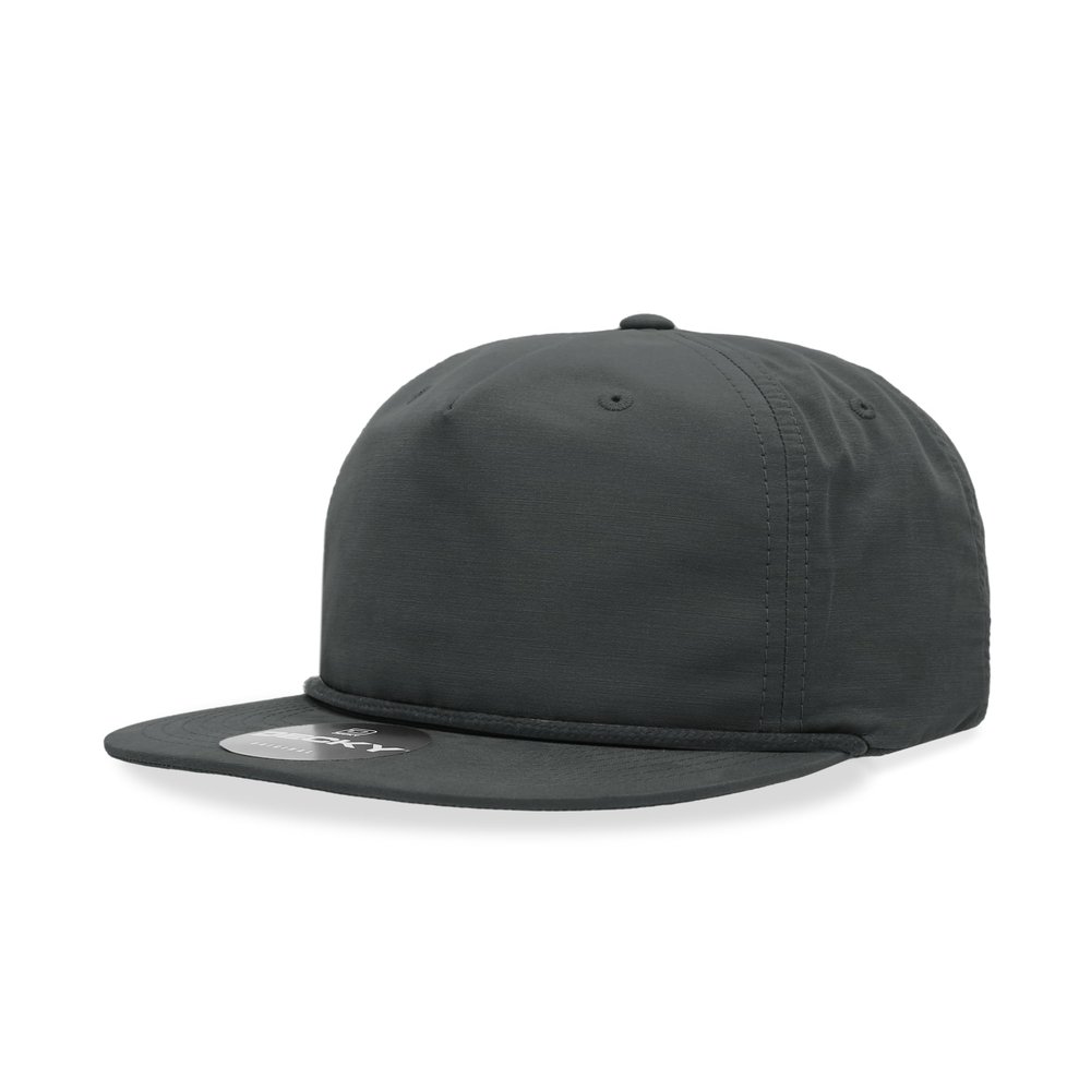 5 Panel High Profile Relaxed Cotton Blend Rope Hat, Charcoal