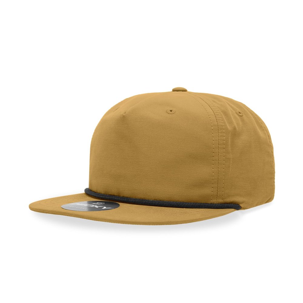 5 Panel High Profile Relaxed Cotton Blend Rope Hat, Biscuit/Black