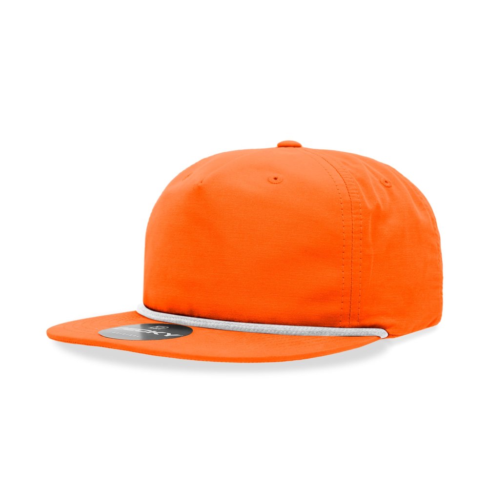 5 Panel High Profile Relaxed Cotton Blend Rope Hat, Orange/White