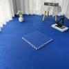 12pcs Patchwork Foam Mat, Floor Mat with Linen Fabric Top, 30x30x1cm Thicken Interlocking Carpet Tiles, Soft EVA Foam Tiles Square Rugs for Exercise, Yoga(Color:Dark Blue) view 1