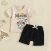 Fernvia Baby Boy Summer Outfits Toddler Funny Letter Short Sleeve T-Shirt Tops Elastic Shorts 2 Piece Clothes Set view 2