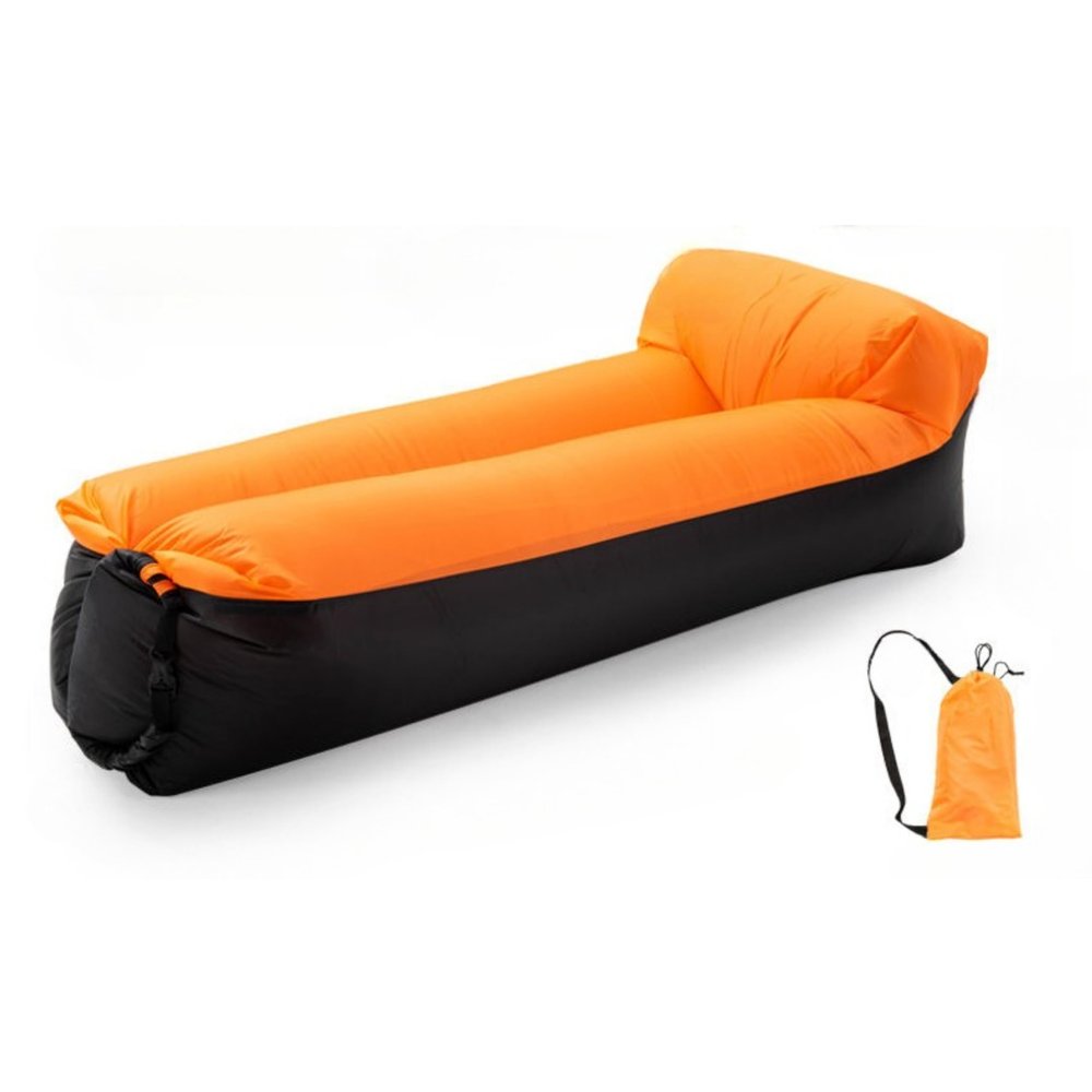 HAMAPI Inflatable Sofa with Pillow-Portable Waterproof Couch for Camping,Beach,Travel,Picnics,Outdoor, Music Festivals, Backyard-Bean Bag Chair,Folding Sofa-Beach Bed (Orange+Black with Pillow)