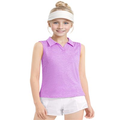 Auranso Girls Sleeveless Polo Shirts V-Neck Golf Tennis T-Shirts with Collared Quick Dry Tank Tops Purple 11-12 Years