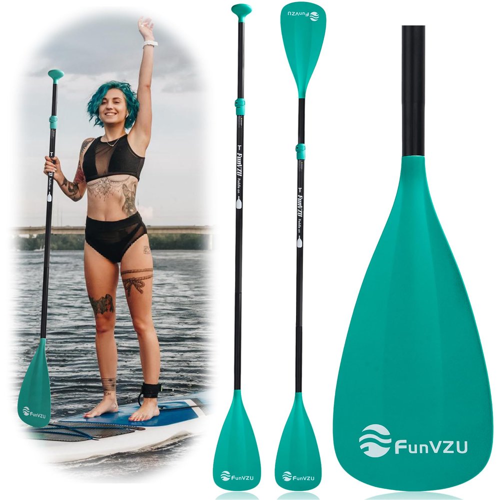FunVZU SUP Paddle, Stand Up Paddle Board Paddle Lightweight Adjustable 4-Piece Aluminium Kayak Paddles, Unique Lock Design Floating Alloy Shaft Paddle for Paddle Board