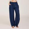 NineFit Basics Women's Cotton Linen Pants Summer Elastic Waist Drawstring Palazzo Pants Wide Leg Casual Loose Trousers with Pockets Navy, Medium view 2