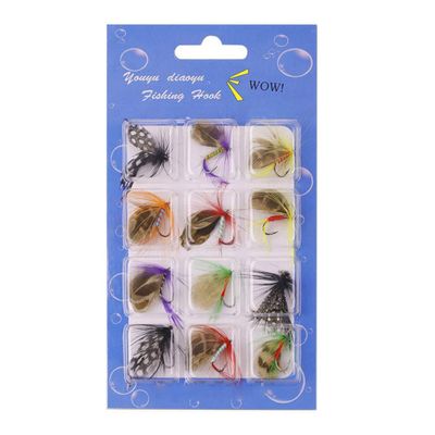 Dry Flies Kit, Fly Fishing Lure Set Fly Fishing Lures Assortment Kit Artificial Insect Bait Feather Single Hook Style1