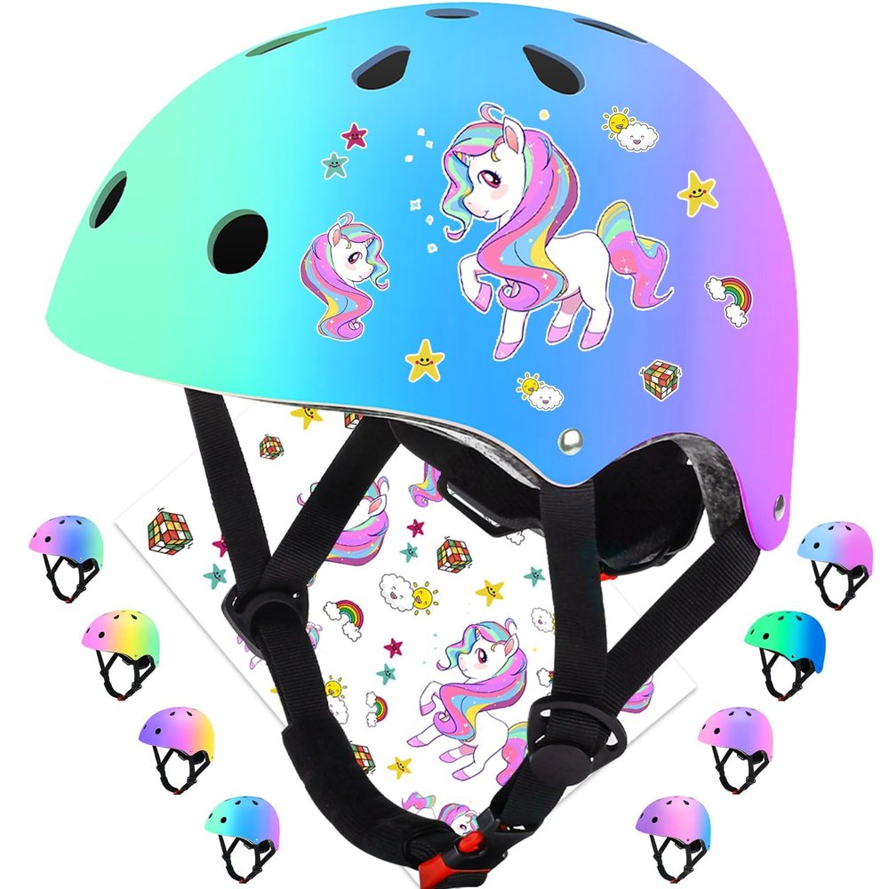 Wemfg Color Gradient Adjustable Kids Bike Helmet Toddler Helmets for 5+ Girls Boys Child Helmet for Multi-Sports Skateboarding Cycling Scooter Roller Skating Balance Bike