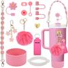 3tyto Stanley Cup Accessories Set Including Water Bottle Handle Strap, Siliocne Stanley Cup Boot, Siliocne Straw Cover, Stanley Charms for Stanleys Cup 40oz & 30oz Tumbler (Pink)