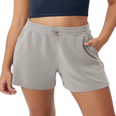 ODODOS Modal Soft Relaxed Shorts for Women Adjustable Shockcord High Waist Casual Shorts with Pockets - 4" Inseam, Light Gray, Medium