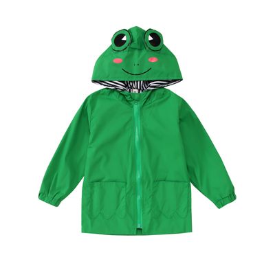 CM C&M WODRO Toddler Baby Boy Girl Frog Rain Jacket Cute Cartoon Green Raincoat Hoodie Kids Coat Fall Winter School Outfit (Green, 2T)