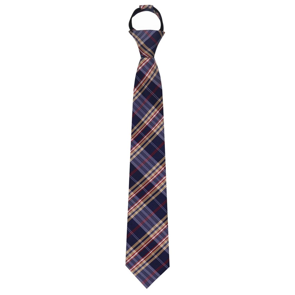 Luckyvestir Boys Tie, Kids Ties for Boys Girls, 15" Pretied Plaid Zipper Tie for Graduation (Age 8-14) (A:Navy blue,yellow,red)